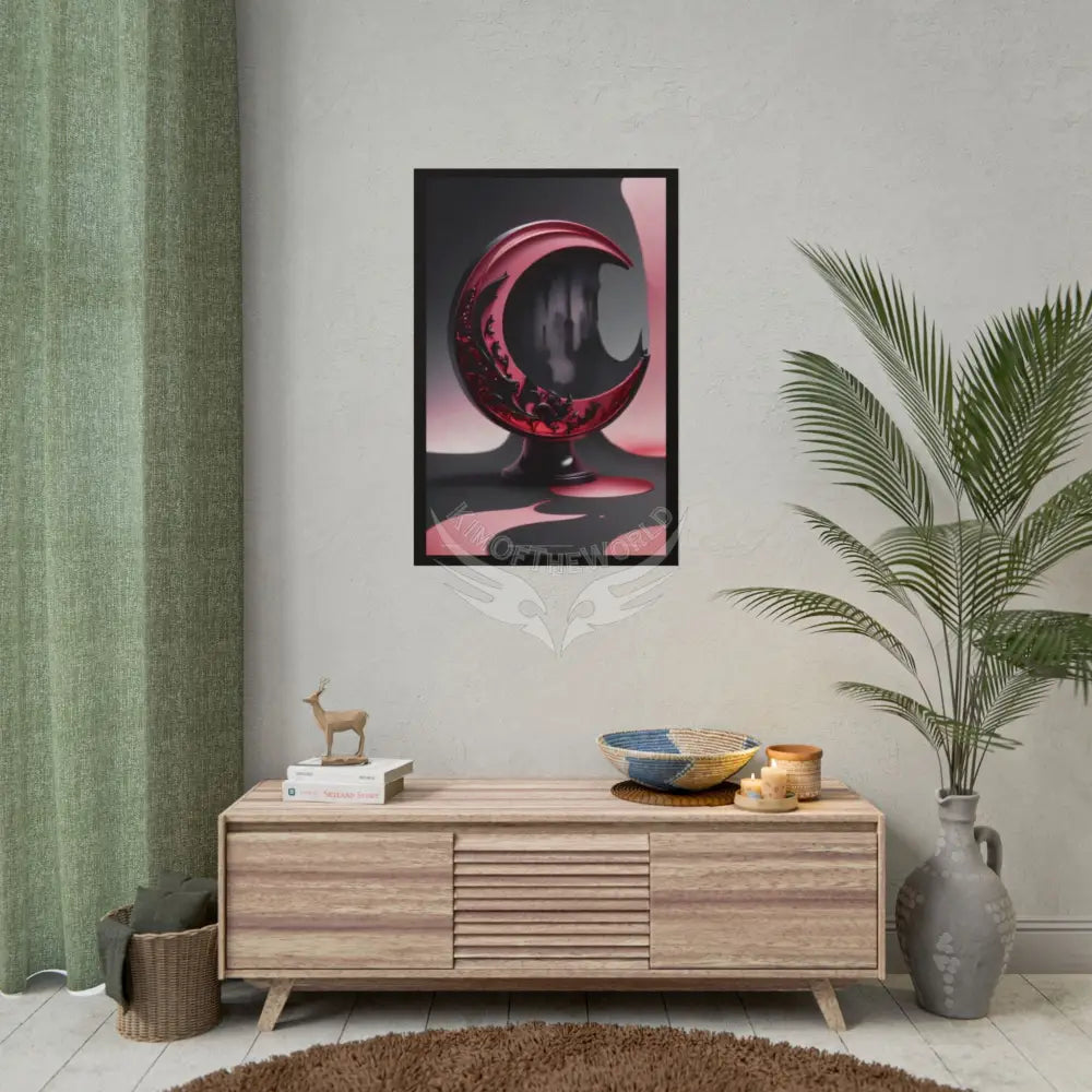 Gothic Fashion Black Lace 3D Moon Weird Surreal Portrait Black & Red Satin 3D Moon Art Poster — Black & Red Fashion