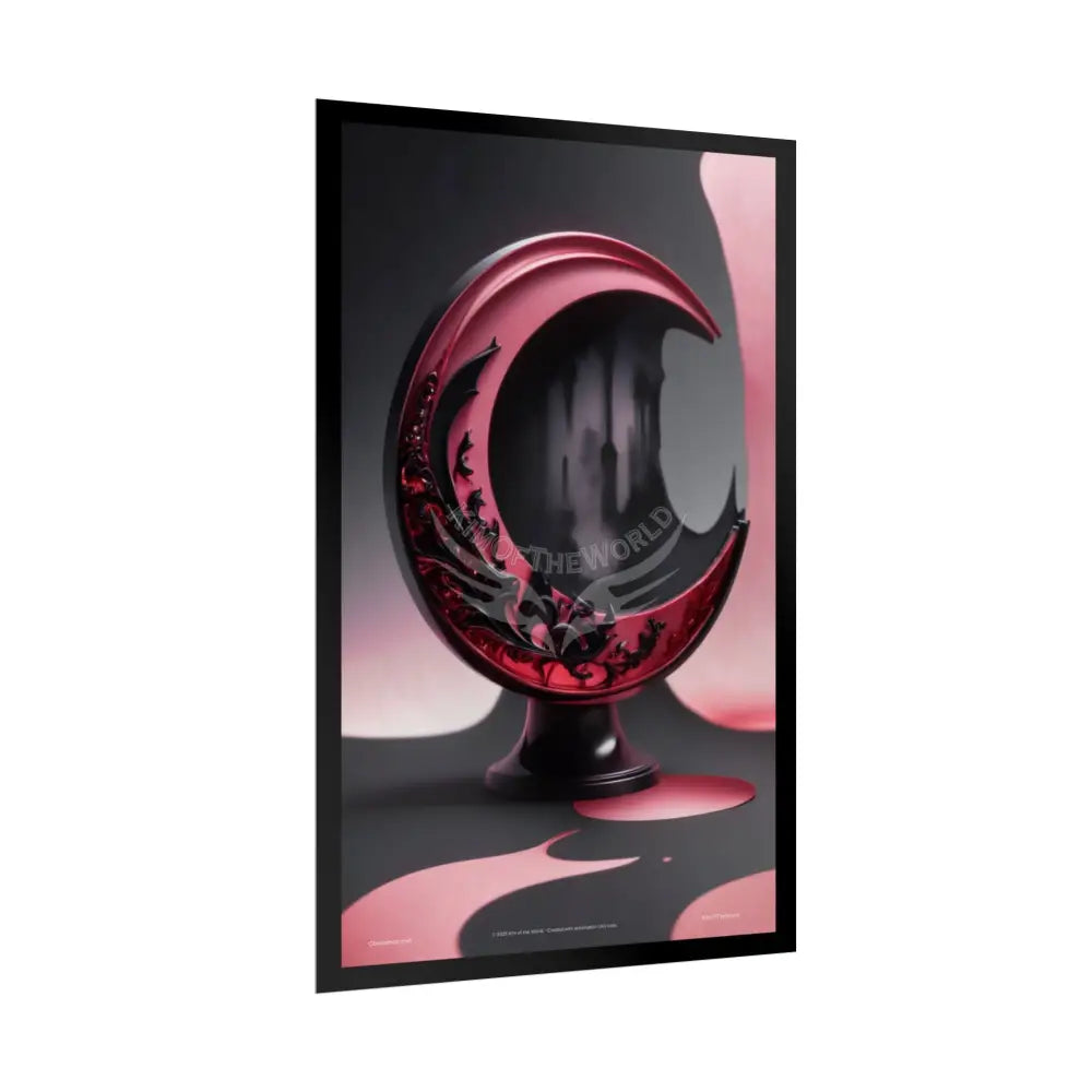 Gothic Fashion Black Lace 3D Moon Weird Surreal Portrait Black & Red Satin 3D Moon Art Poster — Black & Red Fashion