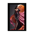 Gothic Fashion Cat Lady Woman Weird Surreal Portrait Black & Orange Halloween Satin 3D Moon Art Poster — Goth Girl