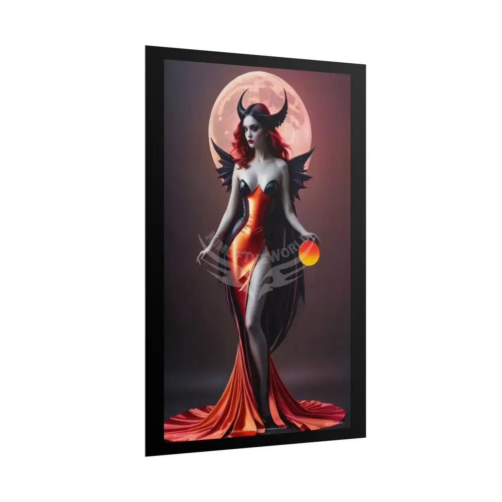 Gothic Fashion Cat Lady Woman Weird Surreal Portrait Black & Orange Halloween Satin 3D Moon Art Poster — Goth Girl