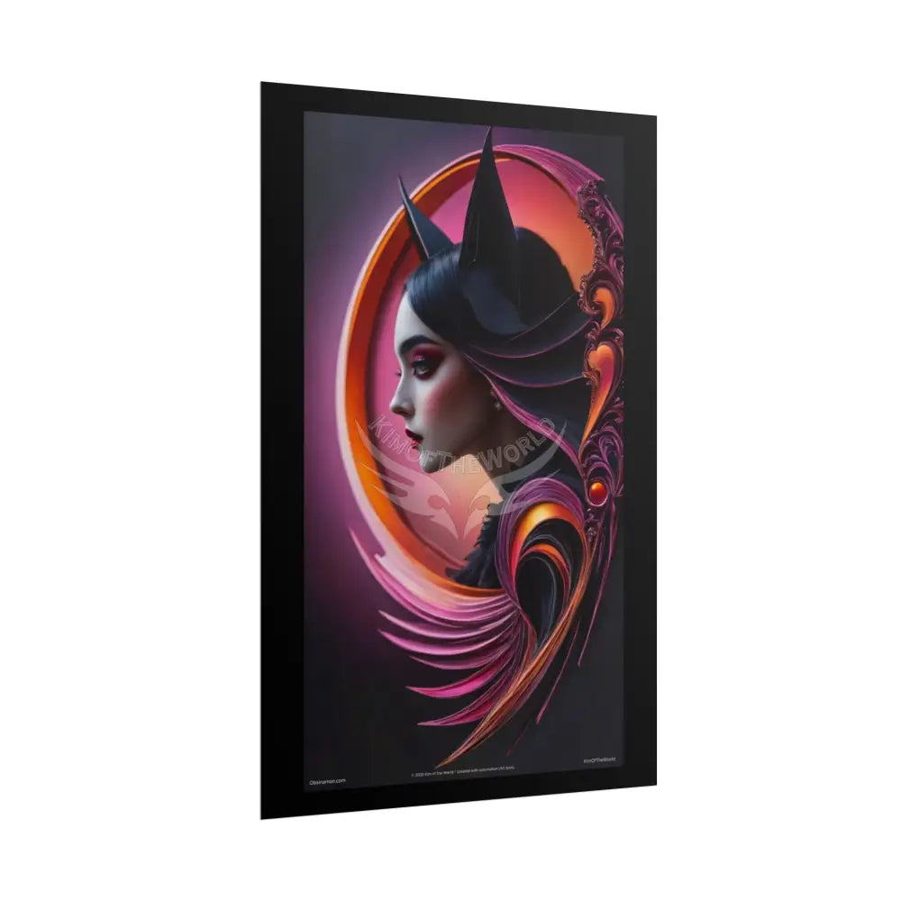 Gothic Fashion Cat Lady Woman Weird Surreal Portrait Black & Orange Halloween Satin 3D Moon Art Poster — Goth Girl