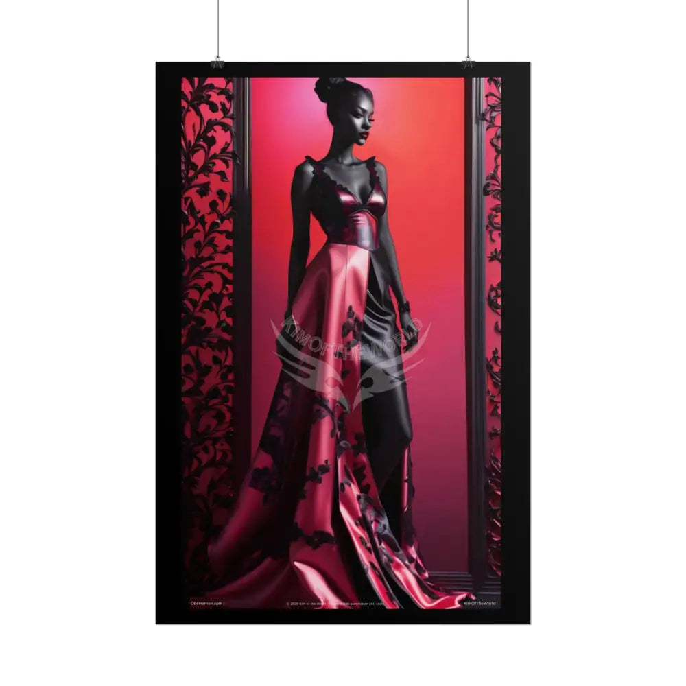 Gothic Fashion Floral Black Queen Lady Woman Black & Red Satin 3D Moon Art Poster — Black & Red Fashion Bedroom Prints
