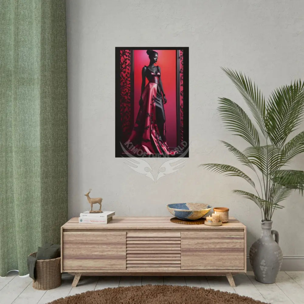 Gothic Fashion Floral Black Queen Lady Woman Black & Red Satin 3D Moon Art Poster — Black & Red Fashion Bedroom Prints