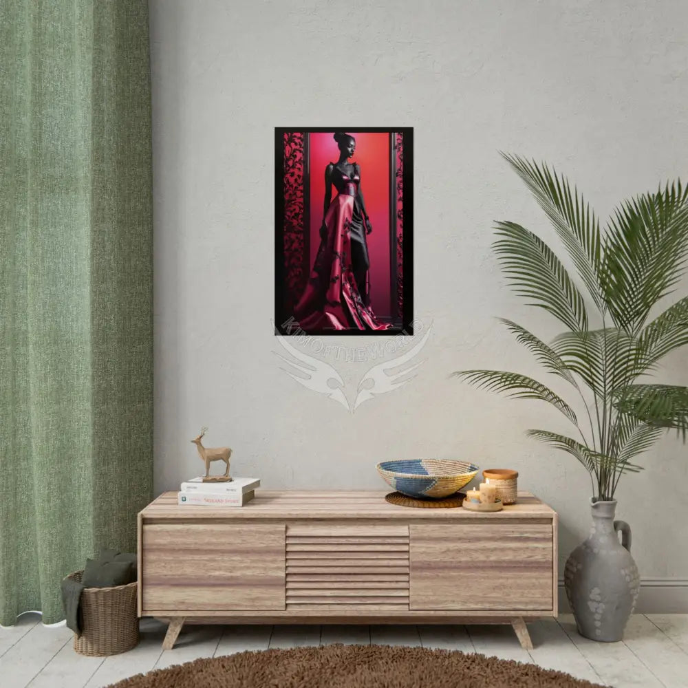 Gothic Fashion Floral Black Queen Lady Woman Black & Red Satin 3D Moon Art Poster — Black & Red Fashion Bedroom Prints