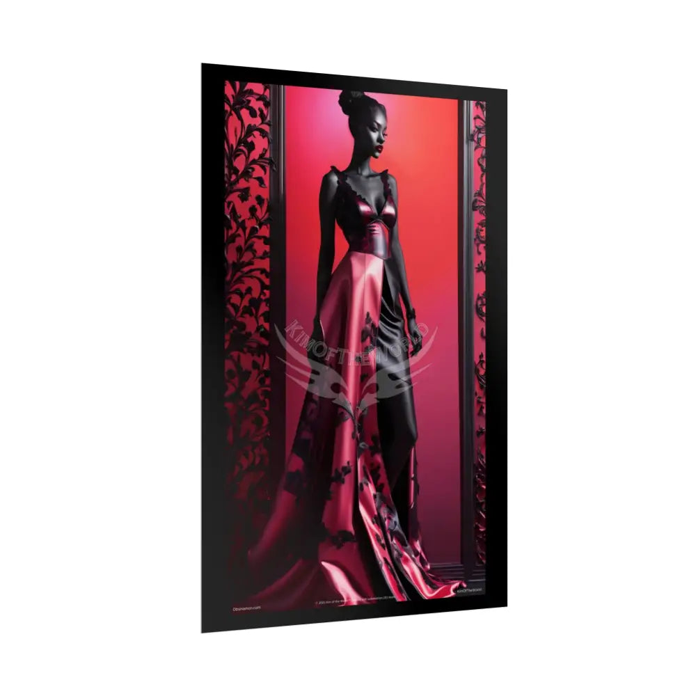 Gothic Fashion Floral Black Queen Lady Woman Black & Red Satin 3D Moon Art Poster — Black & Red Fashion Bedroom Prints
