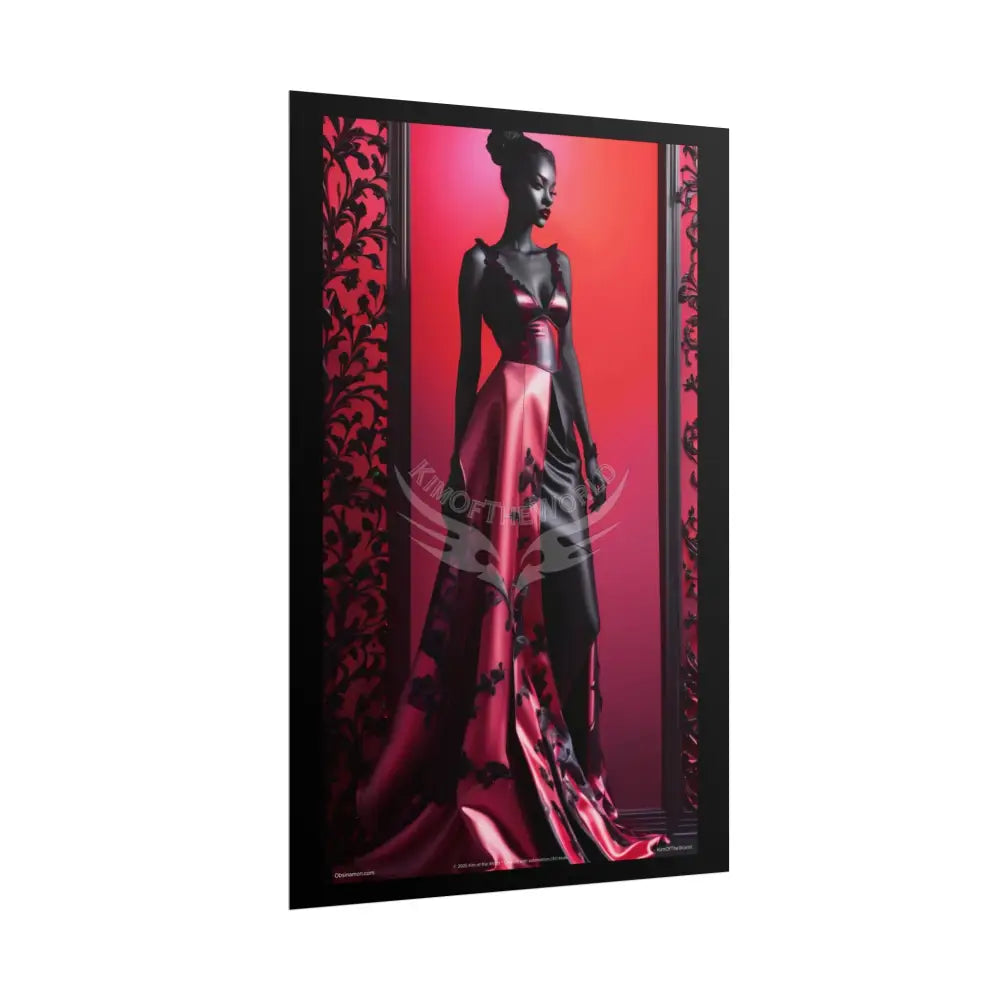 Gothic Fashion Floral Black Queen Lady Woman Black & Red Satin 3D Moon Art Poster — Black & Red Fashion Bedroom Prints