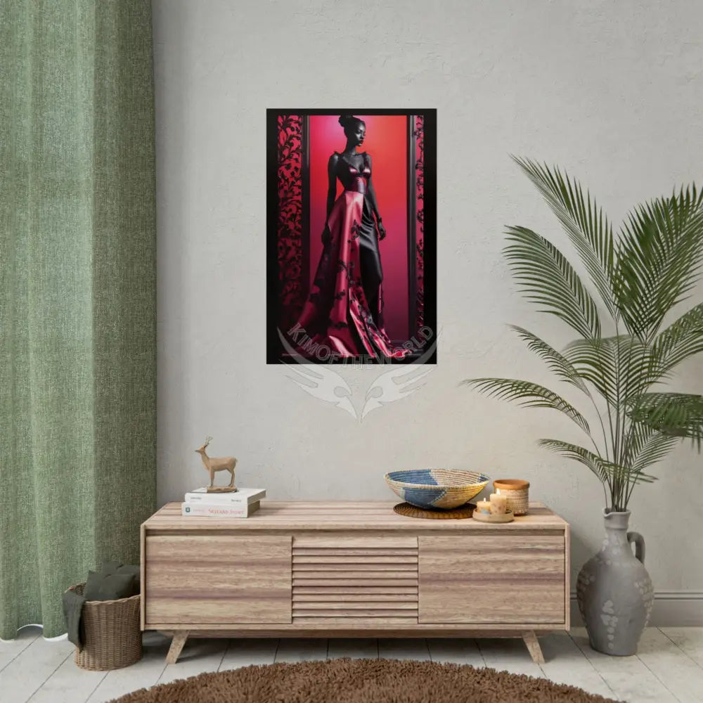 Gothic Fashion Floral Black Queen Lady Woman Black & Red Satin 3D Moon Art Poster — Black & Red Fashion Bedroom Prints