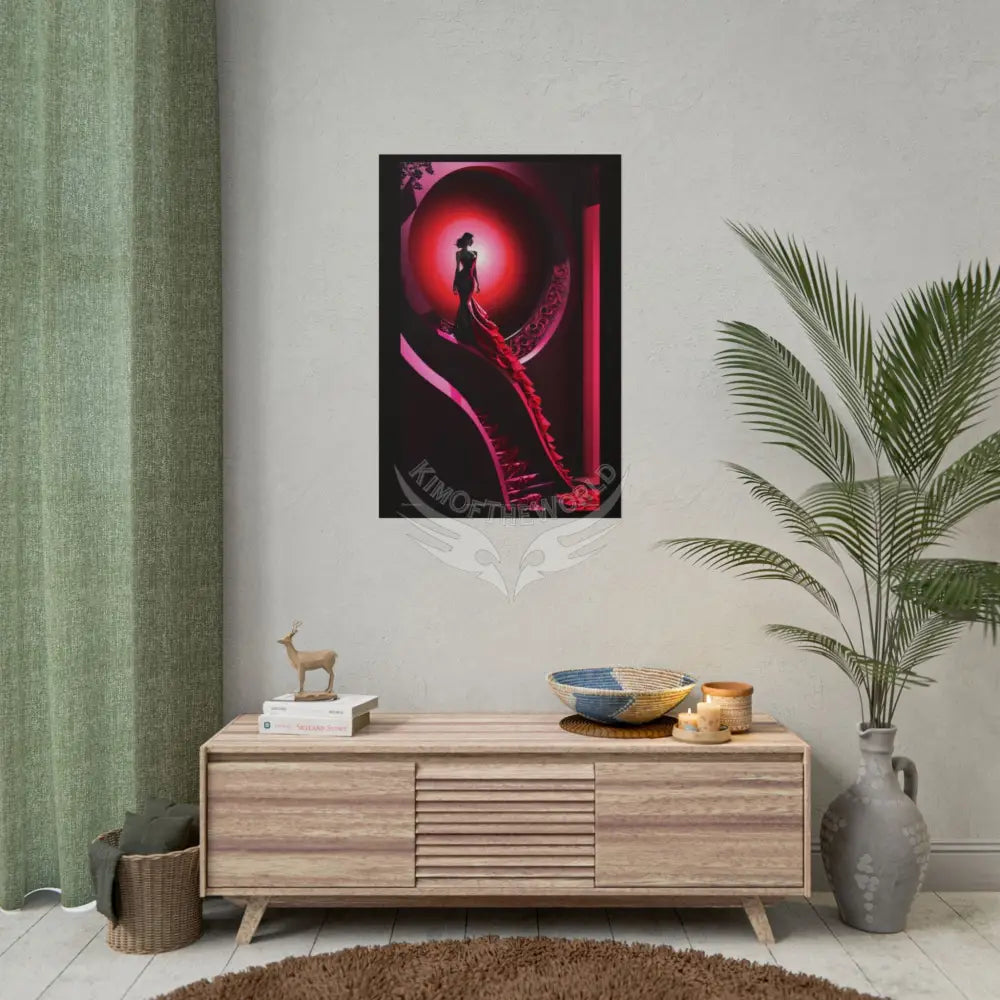 Gothic Fashion Floral Lady Woman Black & Red Satin 3D Moon Art Poster — Black & Red Fashion Bedroom Prints (Rolled)