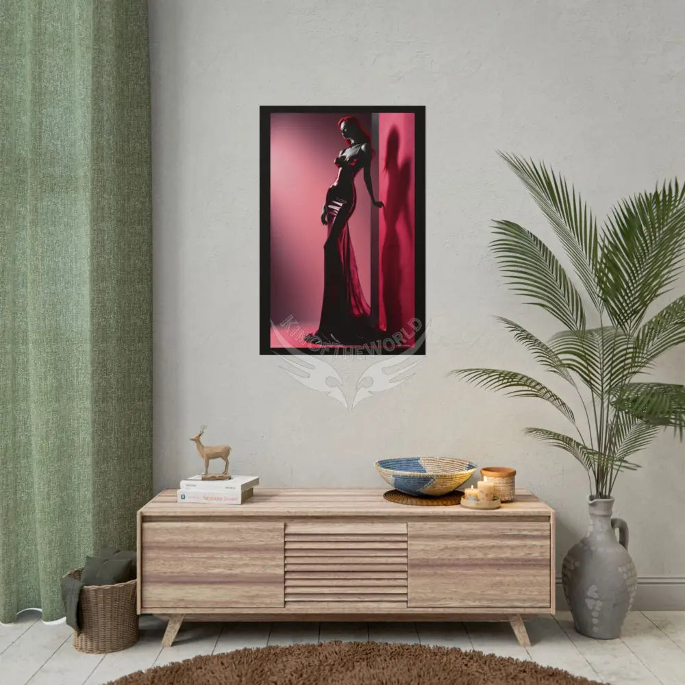 Gothic Fashion Floral Lady Woman Black & Red Satin 3D Moon Art Poster — Black & Red Fashion Bedroom Prints (Rolled)