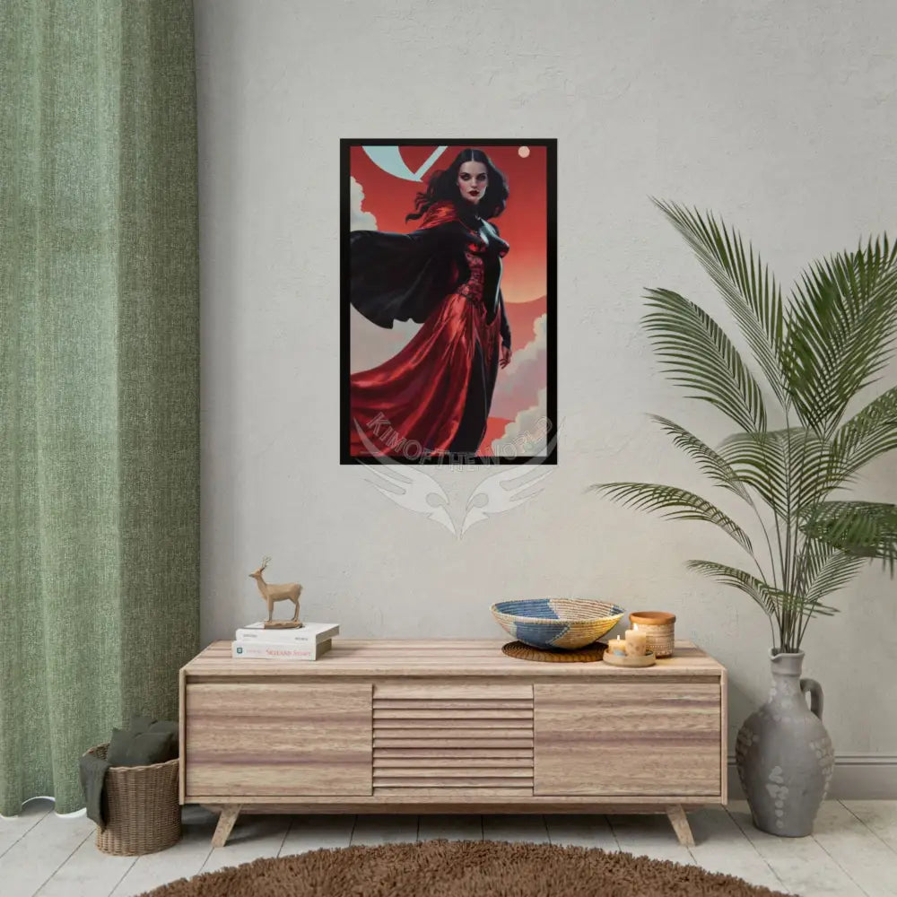 Gothic Fashion Floral Lady Woman Black & Red Satin 3D Moon Art Poster — Black & Red Fashion Bedroom Prints (Rolled)