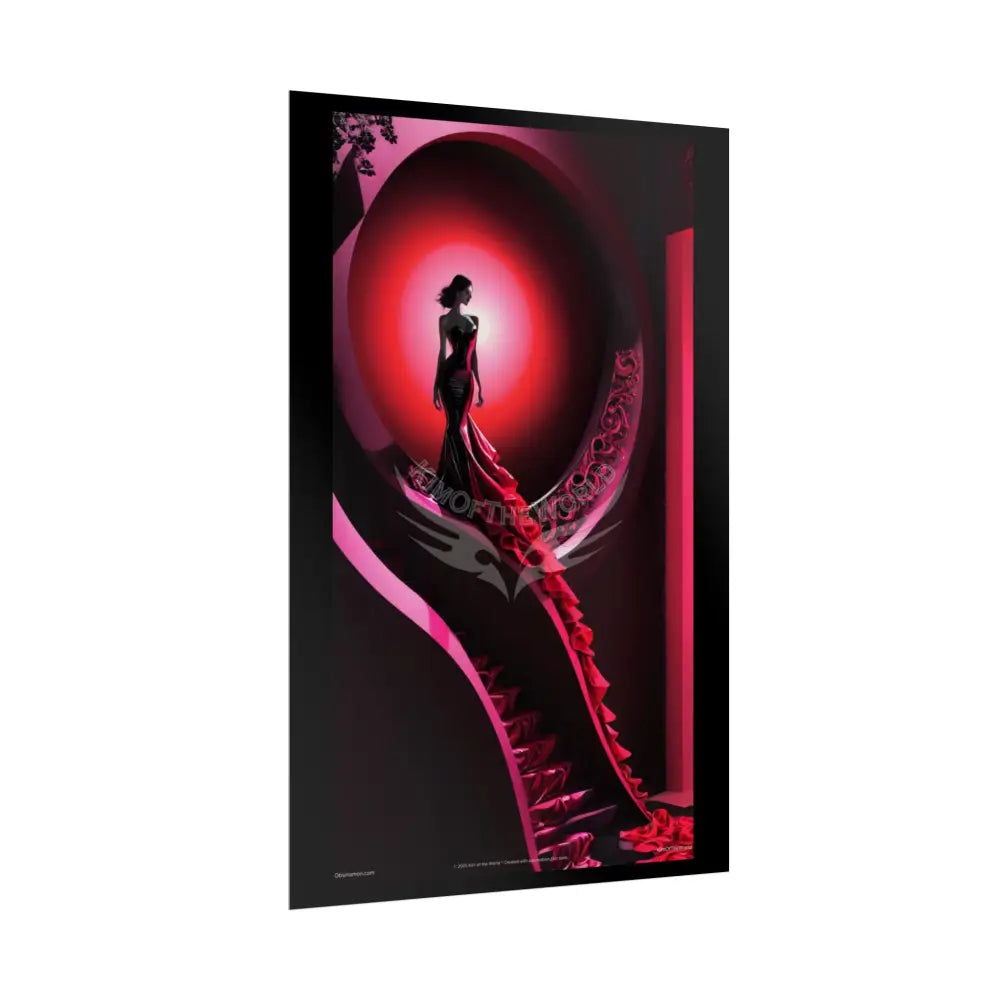 Gothic Fashion Floral Lady Woman Black & Red Satin 3D Moon Art Poster — Black & Red Fashion Bedroom Prints (Rolled)