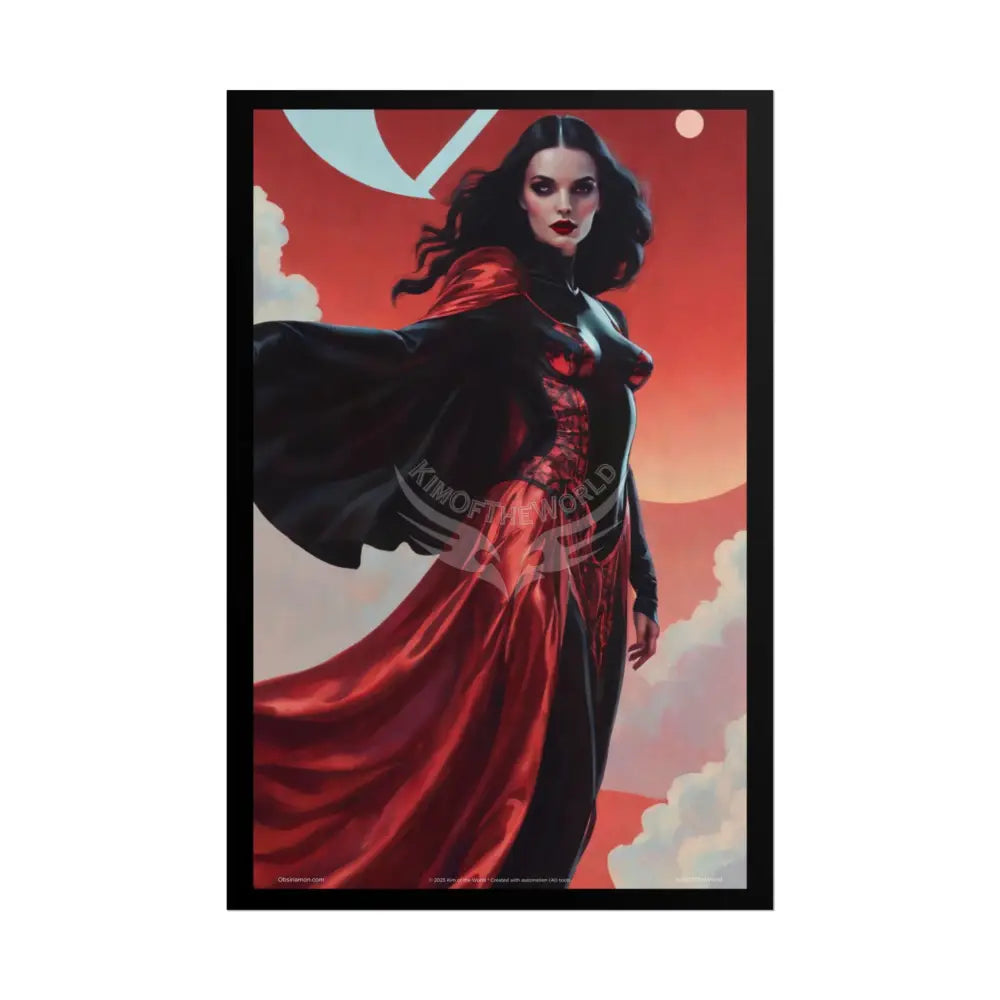 Gothic Fashion Floral Lady Woman Black & Red Satin 3D Moon Art Poster — Black & Red Fashion Bedroom Prints (Rolled) 20″