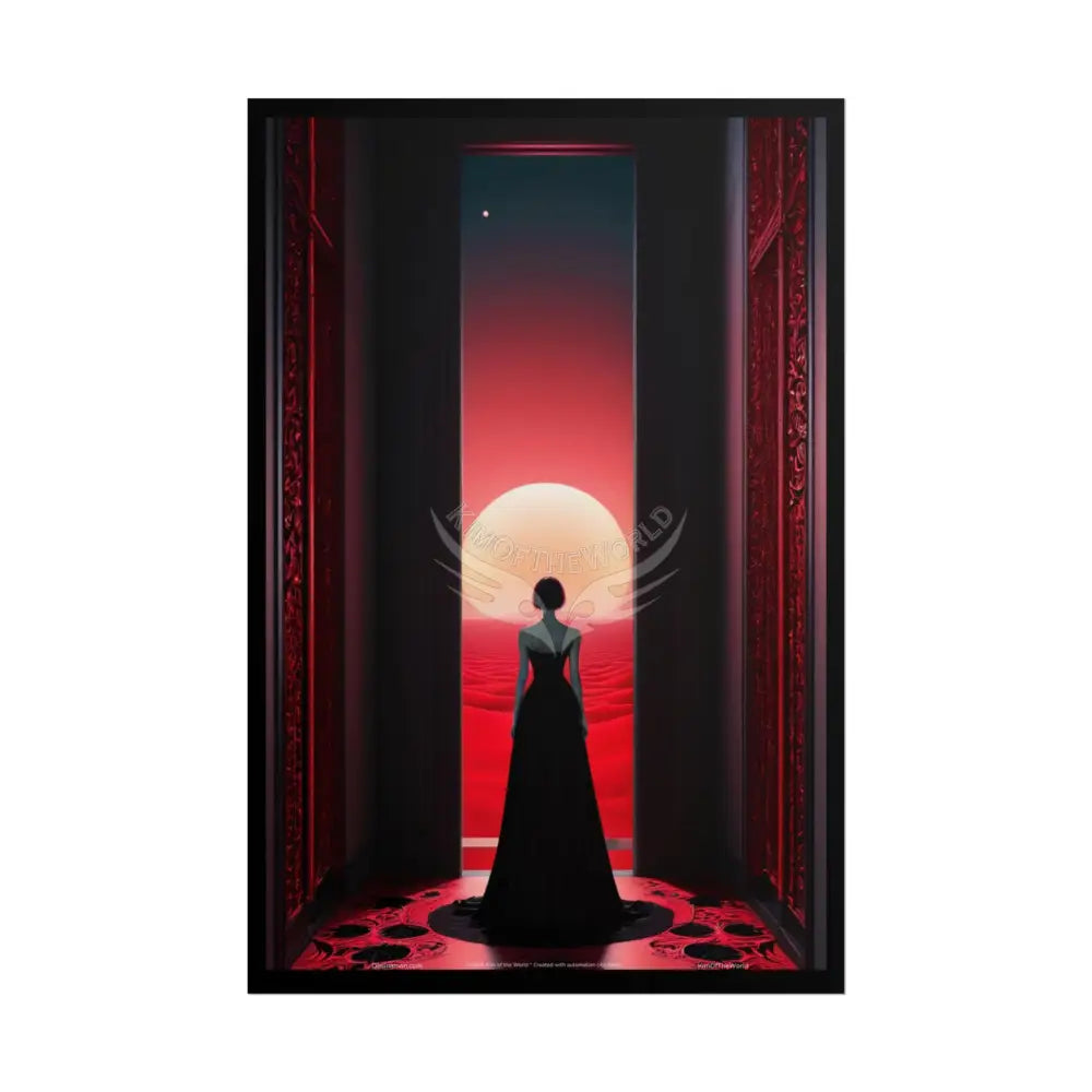 Gothic Fashion Floral Lady Woman Black & Red Satin 3D Moon Art Poster — Black & Red Fashion Bedroom Prints (Rolled) 20″