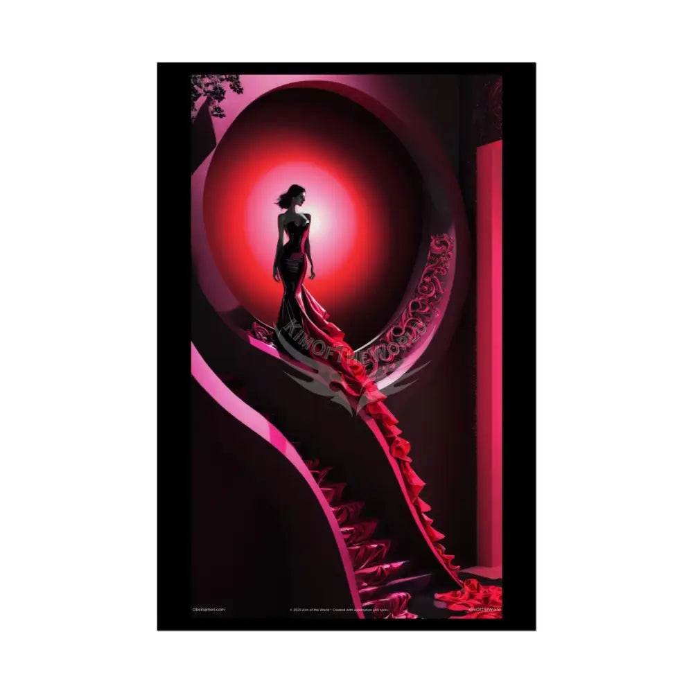 Gothic Fashion Floral Lady Woman Black & Red Satin 3D Moon Art Poster — Black & Red Fashion Bedroom Prints (Rolled) 20″