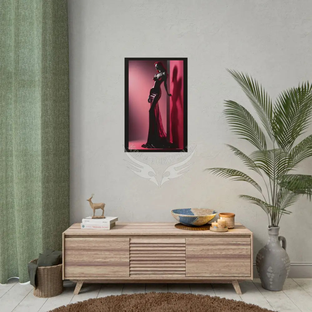 Gothic Fashion Floral Lady Woman Black & Red Satin 3D Moon Art Poster — Black & Red Fashion Bedroom Prints (Rolled)