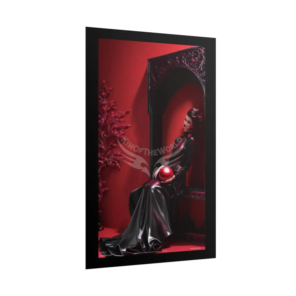 Gothic Fashion Floral Lady Woman Black & Red Satin 3D Moon Art Poster — Black & Red Fashion Bedroom Prints (Rolled)