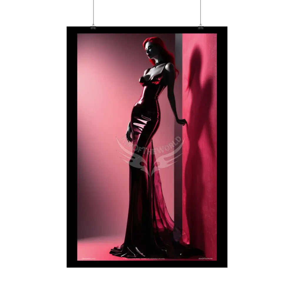 Gothic Fashion Floral Lady Woman Black & Red Satin 3D Moon Art Poster — Black & Red Fashion Bedroom Prints (Rolled)