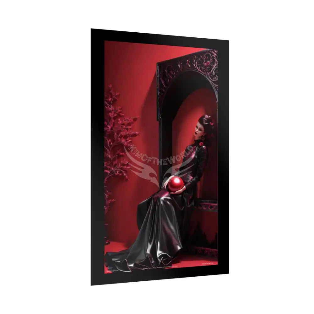 Gothic Fashion Floral Lady Woman Black & Red Satin 3D Moon Art Poster — Black & Red Fashion Bedroom Prints (Rolled)