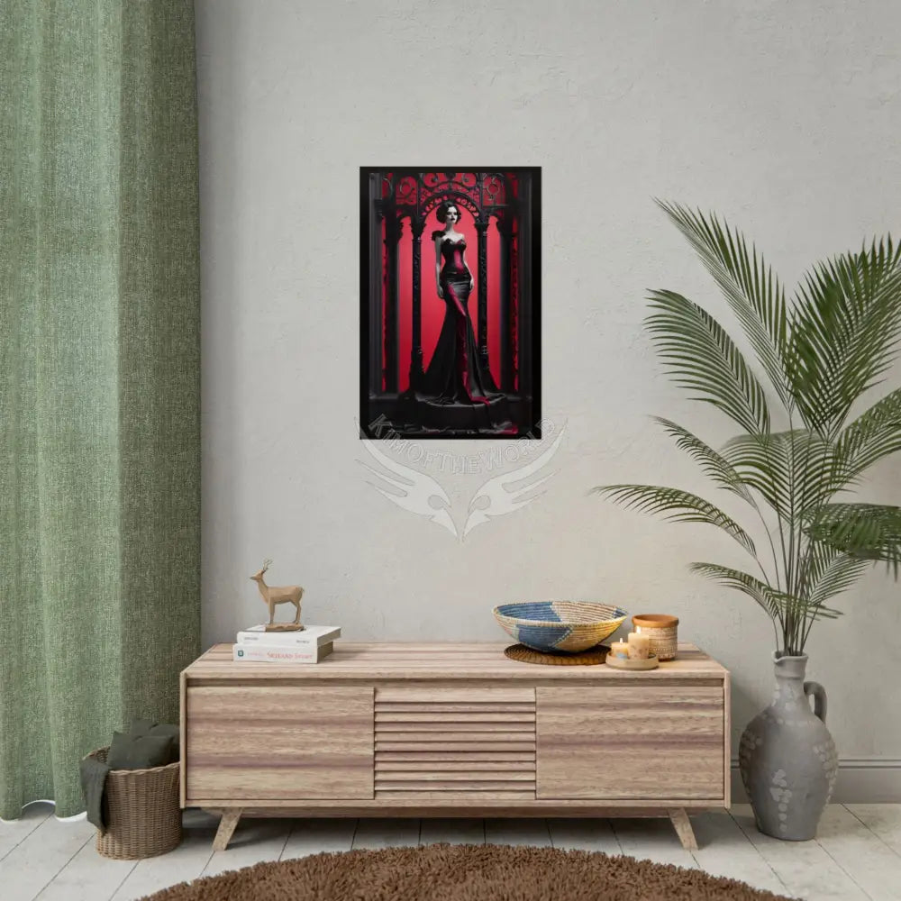 Gothic Fashion Floral Lady Woman Black & Red Satin 3D Moon Art Poster — Black & Red Fashion Bedroom Prints (Rolled)