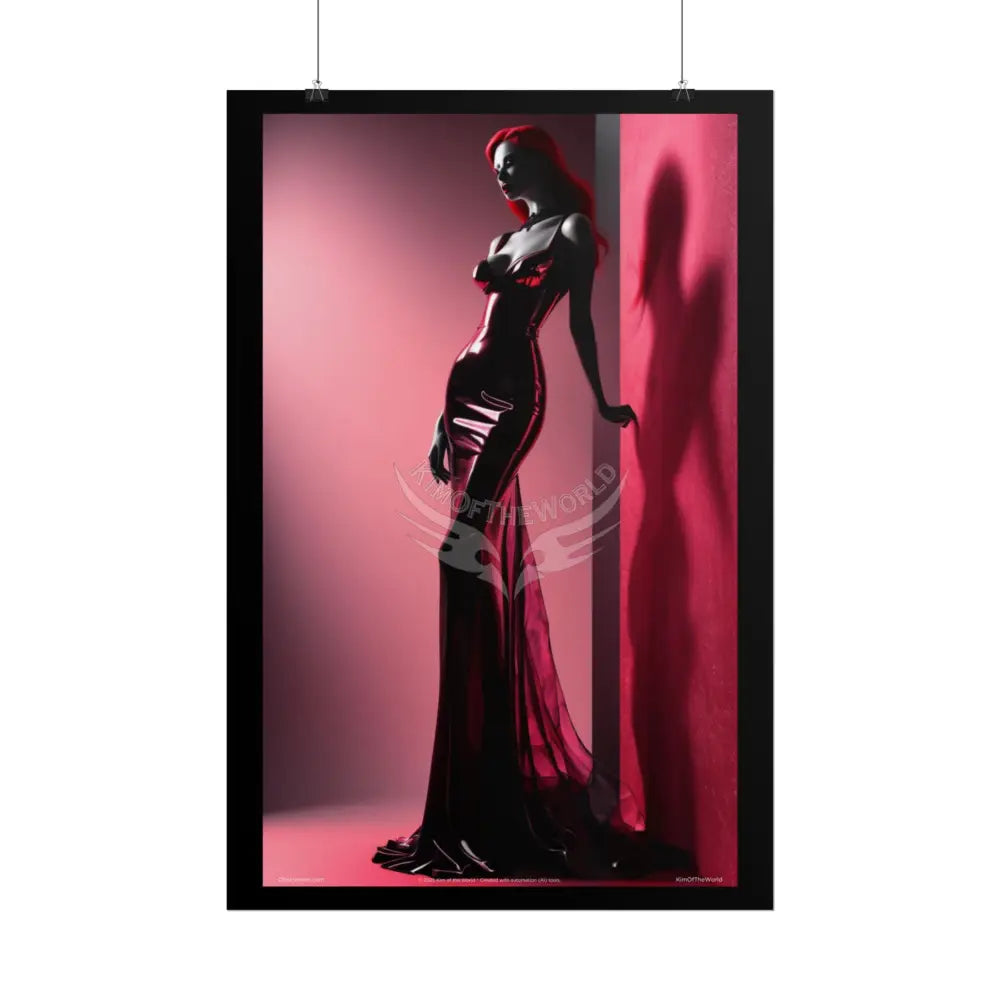Gothic Fashion Floral Lady Woman Black & Red Satin 3D Moon Art Poster — Black & Red Fashion Bedroom Prints (Rolled)