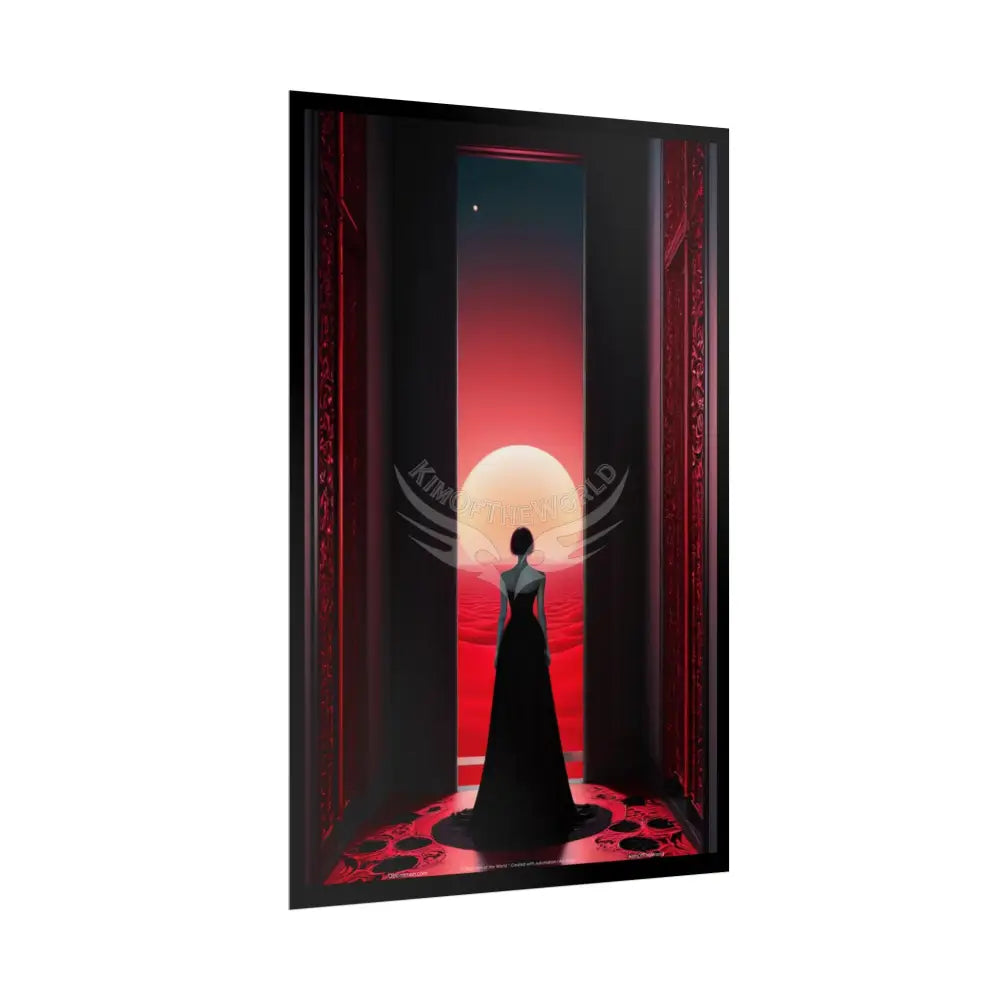 Gothic Fashion Floral Lady Woman Black & Red Satin 3D Moon Art Poster — Black & Red Fashion Bedroom Prints (Rolled)