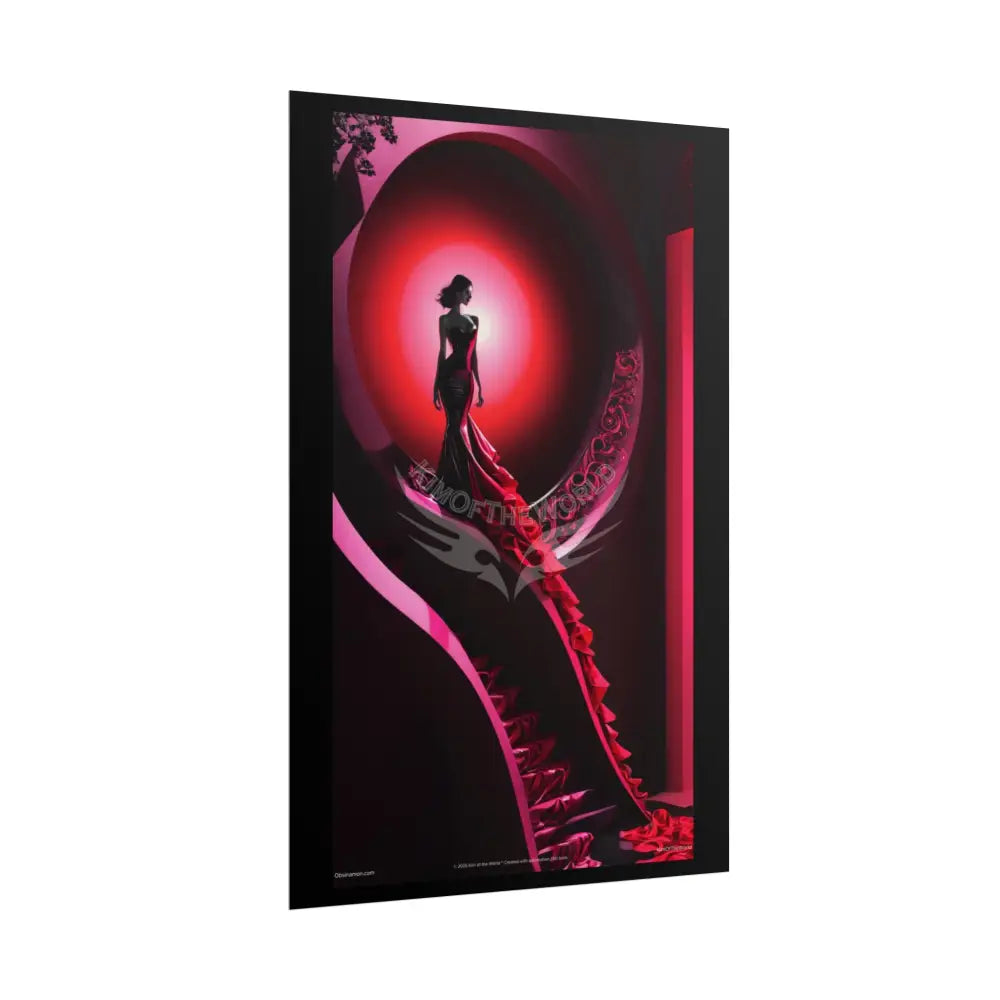 Gothic Fashion Floral Lady Woman Black & Red Satin 3D Moon Art Poster — Black & Red Fashion Bedroom Prints (Rolled)