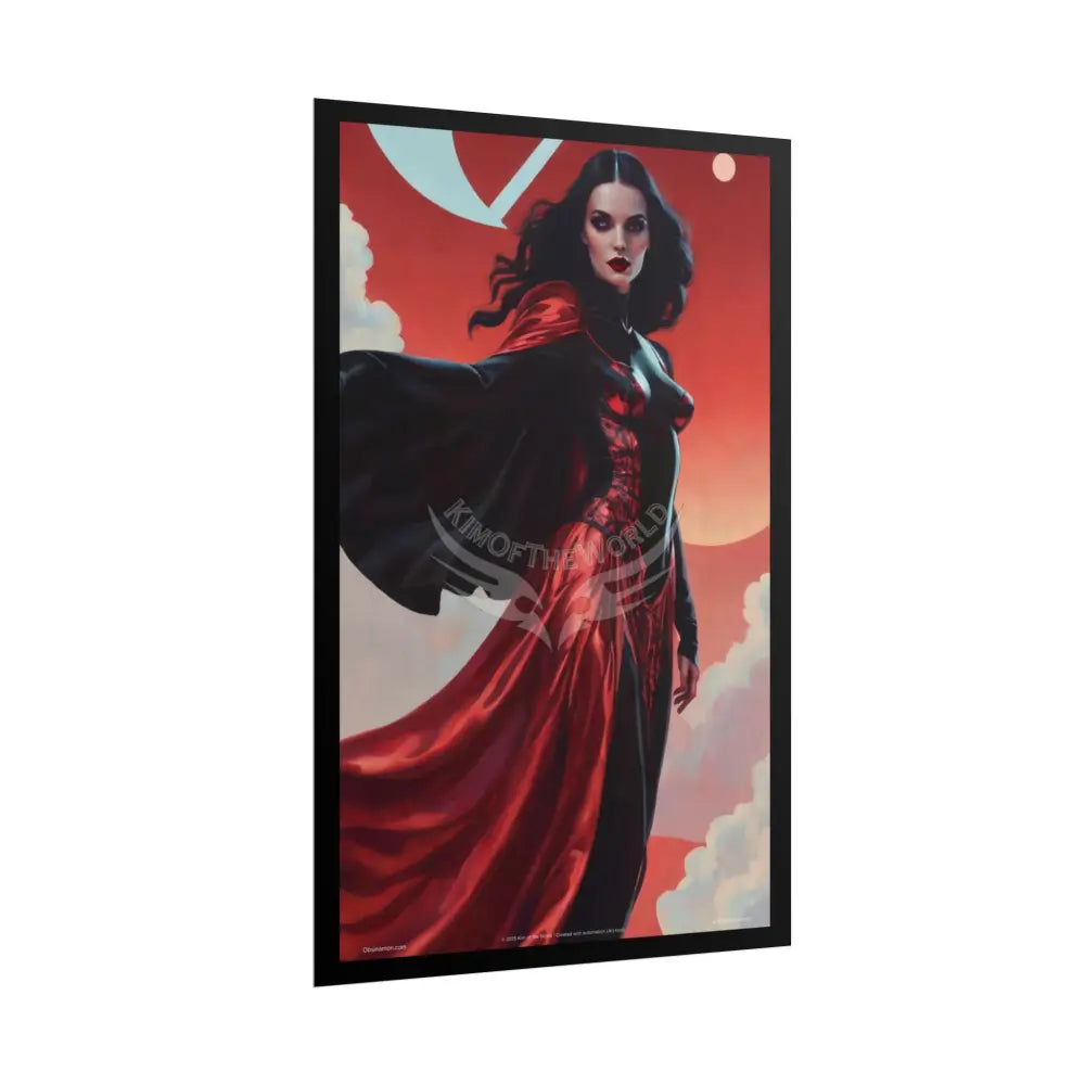 Gothic Fashion Floral Lady Woman Black & Red Satin 3D Moon Art Poster — Black & Red Fashion Bedroom Prints (Rolled)