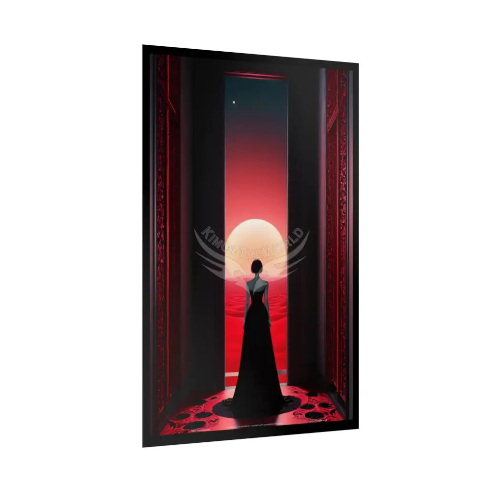 Gothic Fashion Floral Lady Woman Black & Red Satin 3D Moon Art Poster — Black & Red Fashion Bedroom Prints (Rolled)