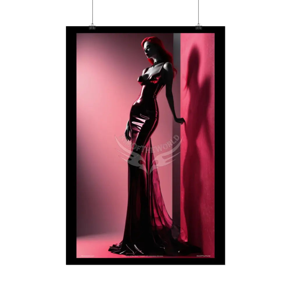 Gothic Fashion Floral Lady Woman Black & Red Satin 3D Moon Art Poster — Black & Red Fashion Bedroom Prints (Rolled)