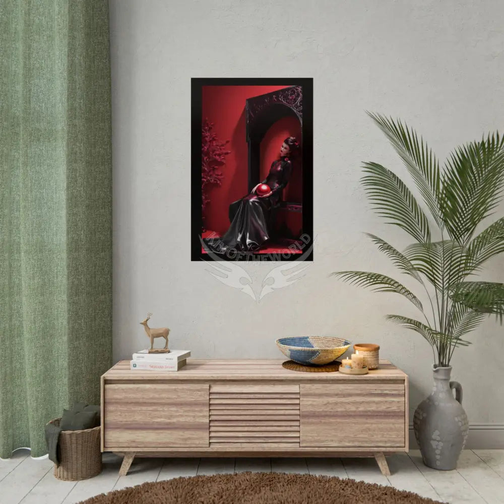 Gothic Fashion Floral Lady Woman Black & Red Satin 3D Moon Art Poster — Black & Red Fashion Bedroom Prints (Rolled)