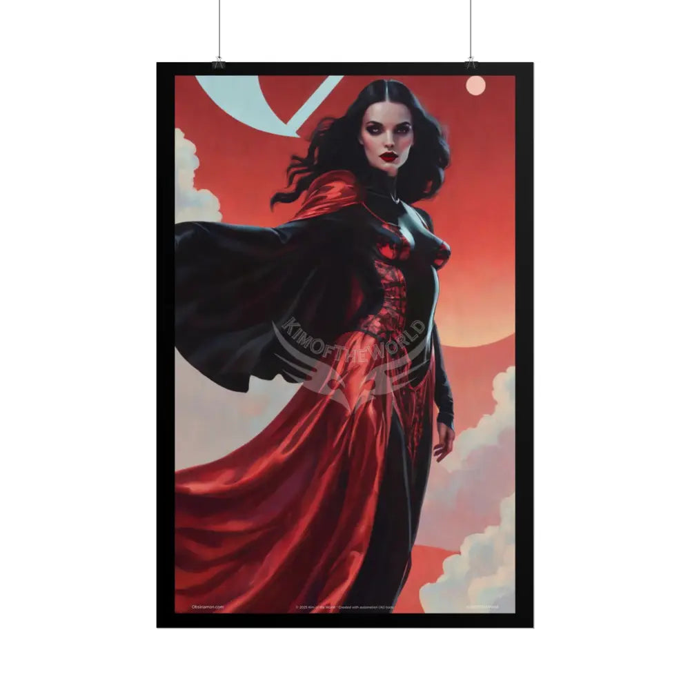 Gothic Fashion Floral Lady Woman Black & Red Satin 3D Moon Art Poster — Black & Red Fashion Bedroom Prints (Rolled)