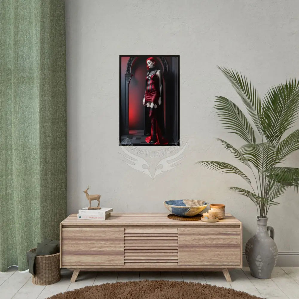 Gothic Fashion Floral Lady Woman Black & Red Satin 3D Moon Art Poster — Black & Red Fashion Bedroom Prints (Rolled)