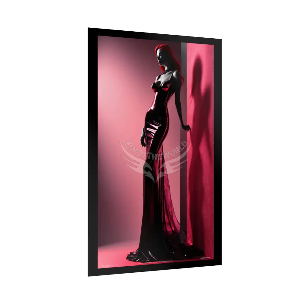 Gothic Fashion Floral Lady Woman Black & Red Satin 3D Moon Art Poster — Black & Red Fashion Bedroom Prints (Rolled)