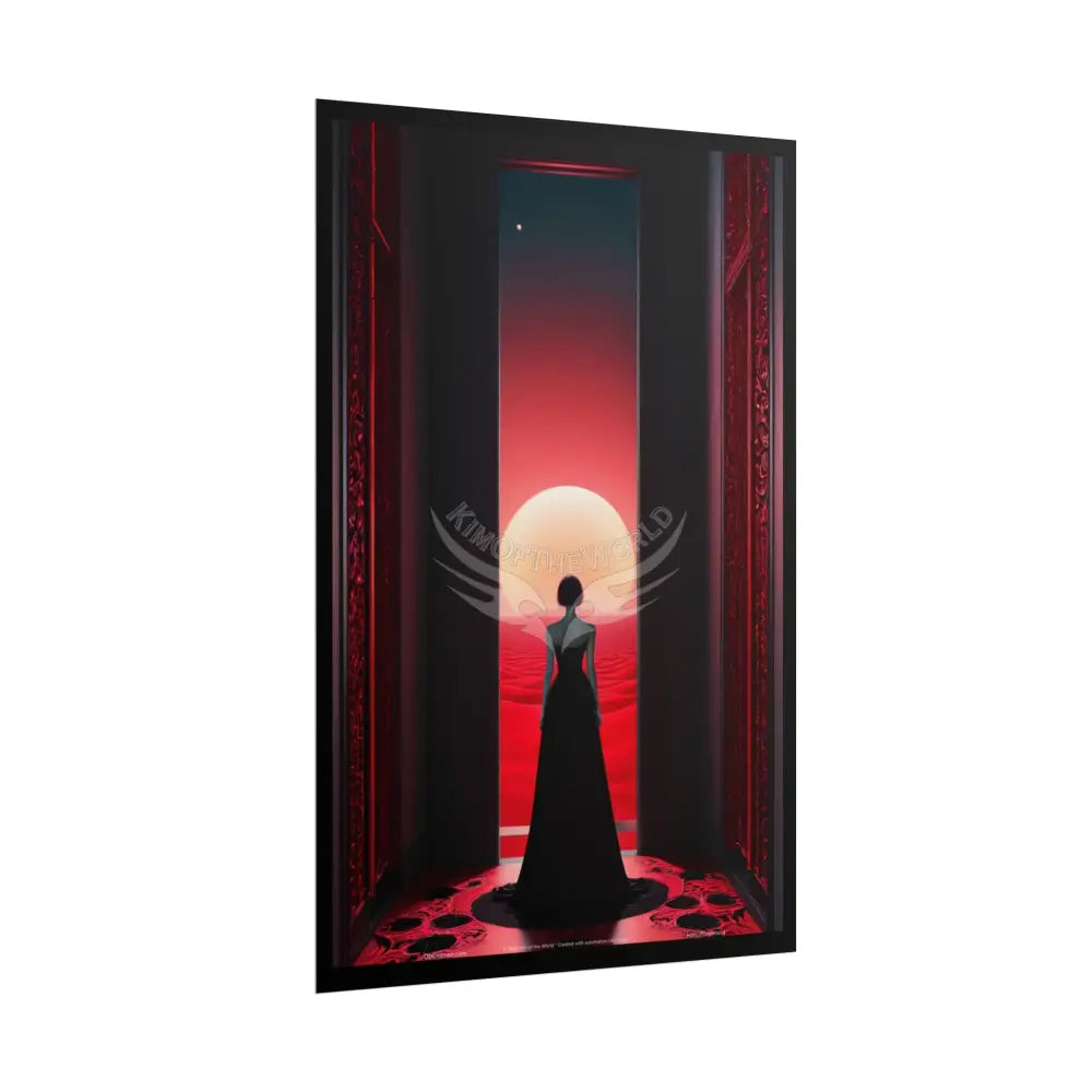 Gothic Fashion Floral Lady Woman Black & Red Satin 3D Moon Art Poster — Black & Red Fashion Bedroom Prints (Rolled)