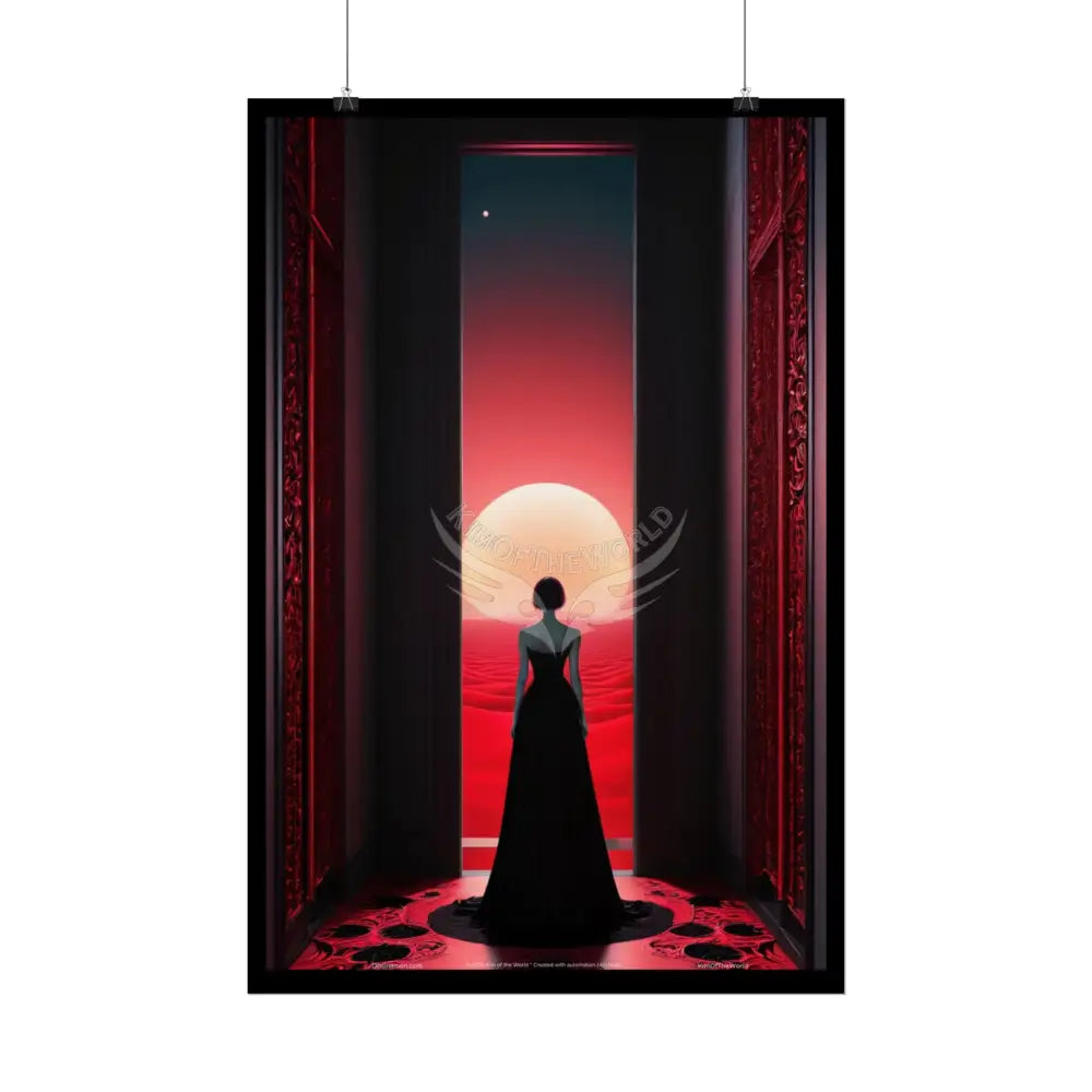 Gothic Fashion Floral Lady Woman Black & Red Satin 3D Moon Art Poster — Black & Red Fashion Bedroom Prints (Rolled)