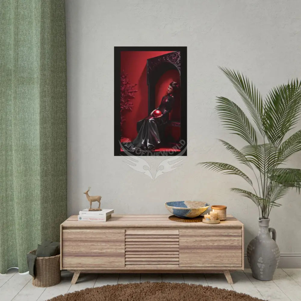 Gothic Fashion Floral Lady Woman Black & Red Satin 3D Moon Art Poster — Black & Red Fashion Bedroom Prints (Rolled)