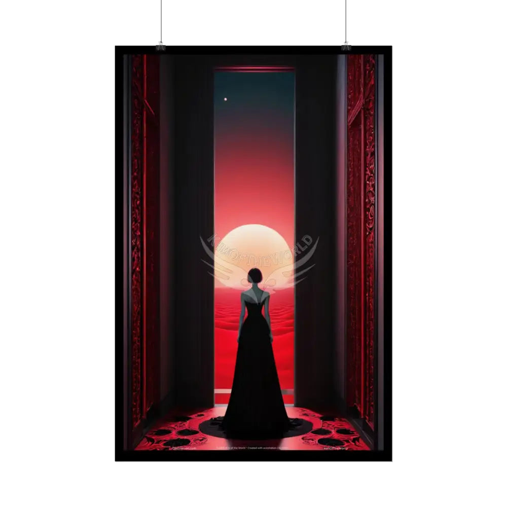 Gothic Fashion Floral Lady Woman Black & Red Satin 3D Moon Art Poster — Black & Red Fashion Bedroom Prints (Rolled)