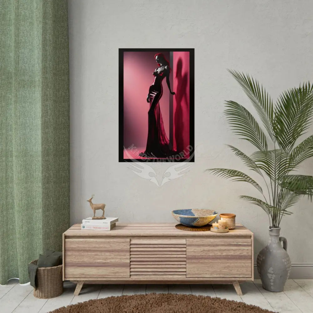 Gothic Fashion Floral Lady Woman Black & Red Satin 3D Moon Art Poster — Black & Red Fashion Bedroom Prints (Rolled)