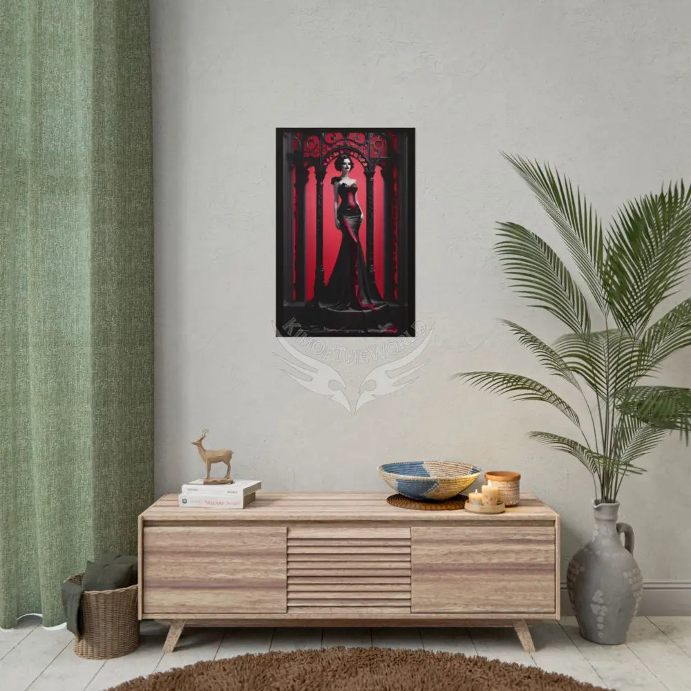 Gothic Fashion Floral Lady Woman Black & Red Satin 3D Moon Art Poster — Black & Red Fashion Bedroom Prints (Rolled)