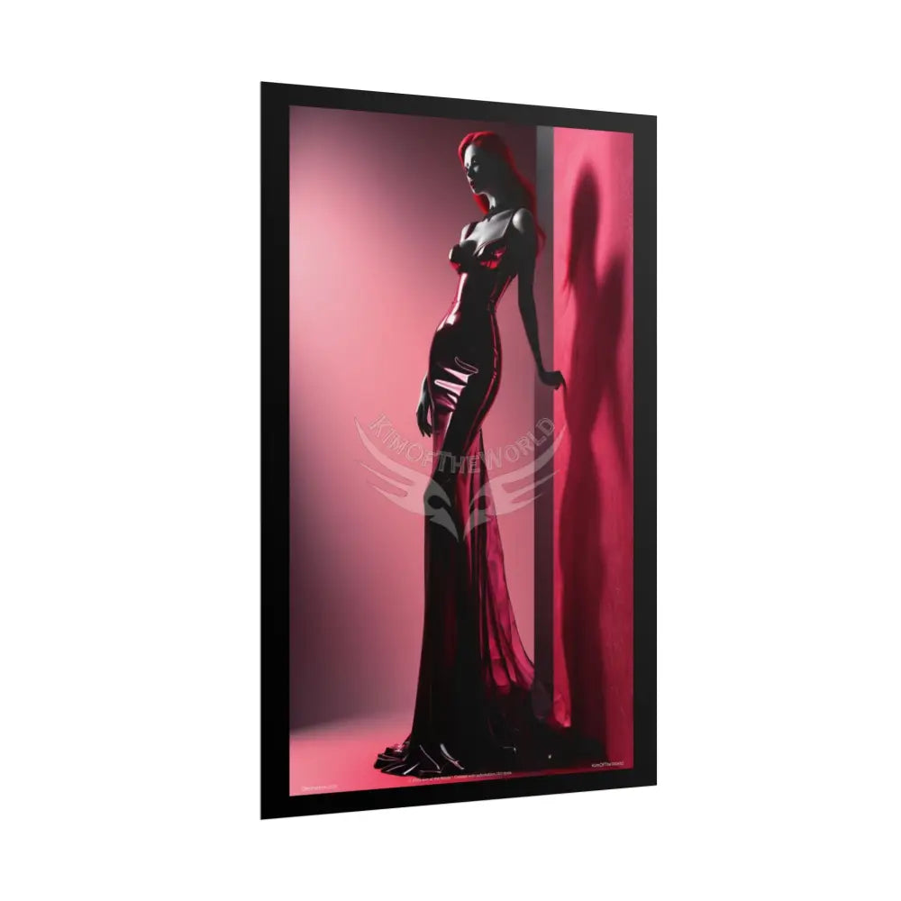 Gothic Fashion Floral Lady Woman Black & Red Satin 3D Moon Art Poster — Black & Red Fashion Bedroom Prints (Rolled)