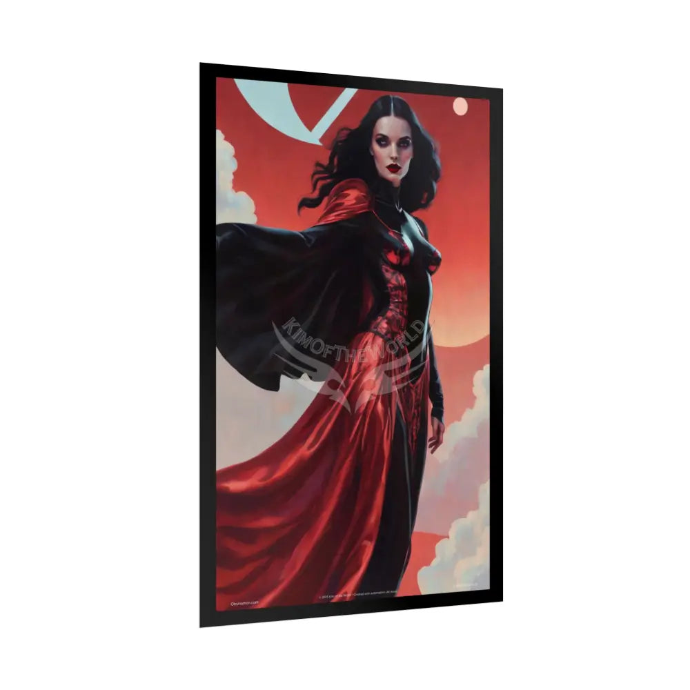 Gothic Fashion Floral Lady Woman Black & Red Satin 3D Moon Art Poster — Black & Red Fashion Bedroom Prints (Rolled)