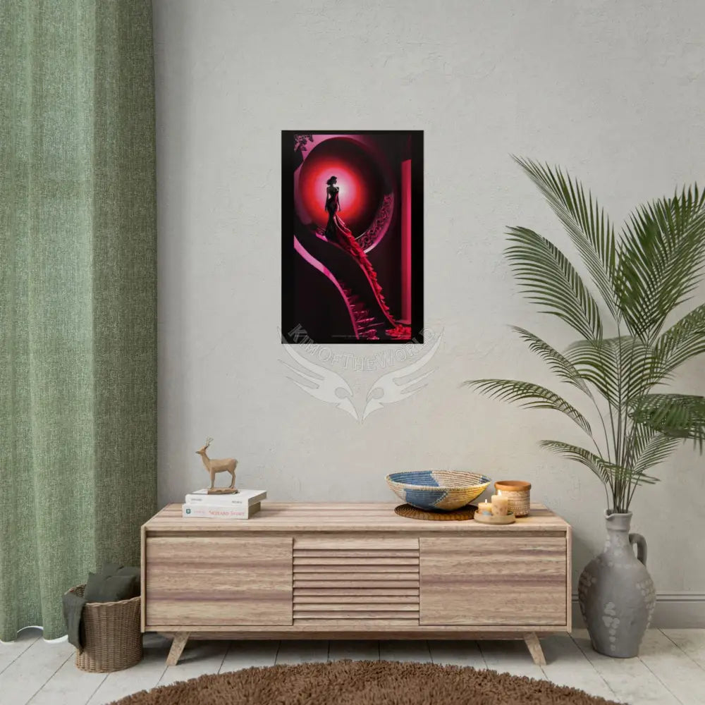 Gothic Fashion Floral Lady Woman Black & Red Satin 3D Moon Art Poster — Black & Red Fashion Bedroom Prints (Rolled)