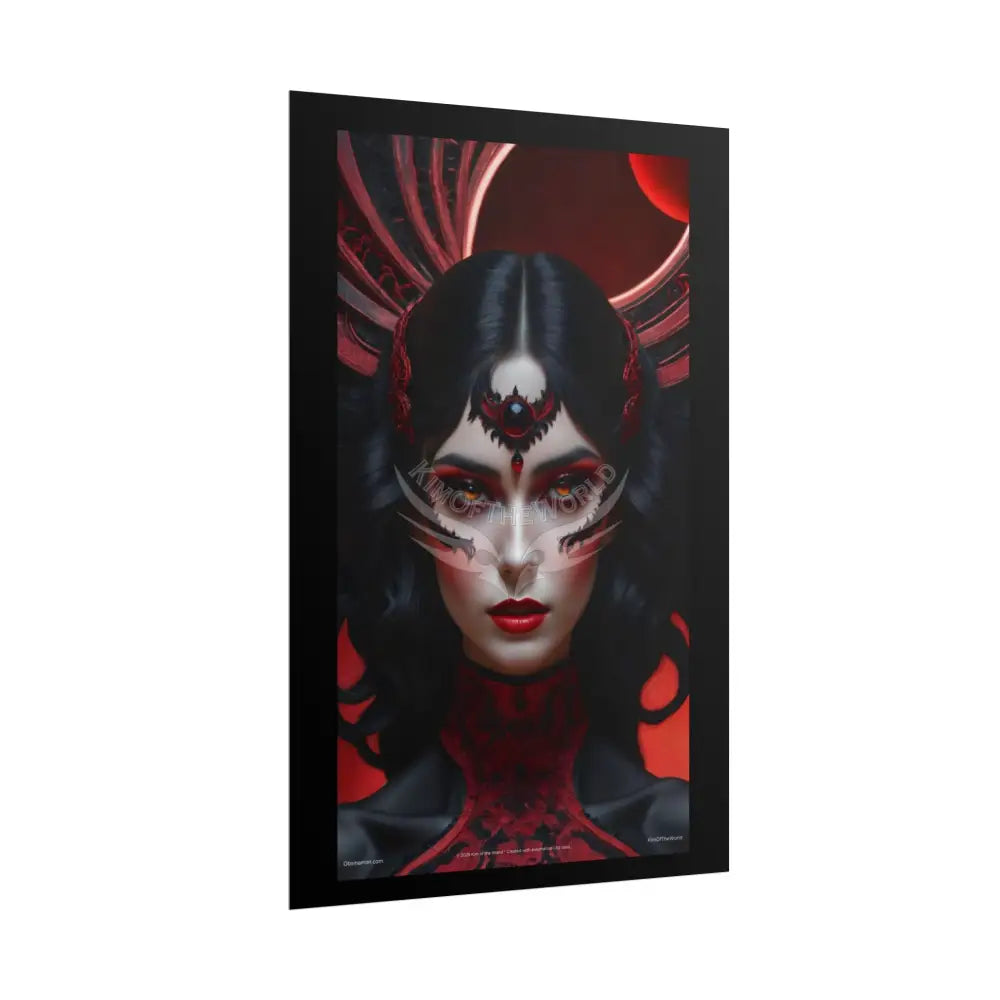 Gothic Fashion Floral Lady Woman Portrait Black & Red Satin 3D Moon Art Poster — Black & Red Fashion Bedroom Prints