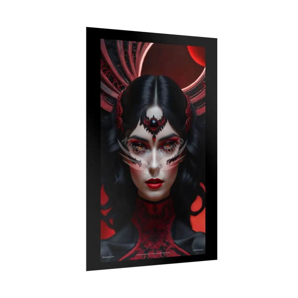 Gothic Fashion Floral Lady Woman Portrait Black & Red Satin 3D Moon Art Poster — Black & Red Fashion Bedroom Prints