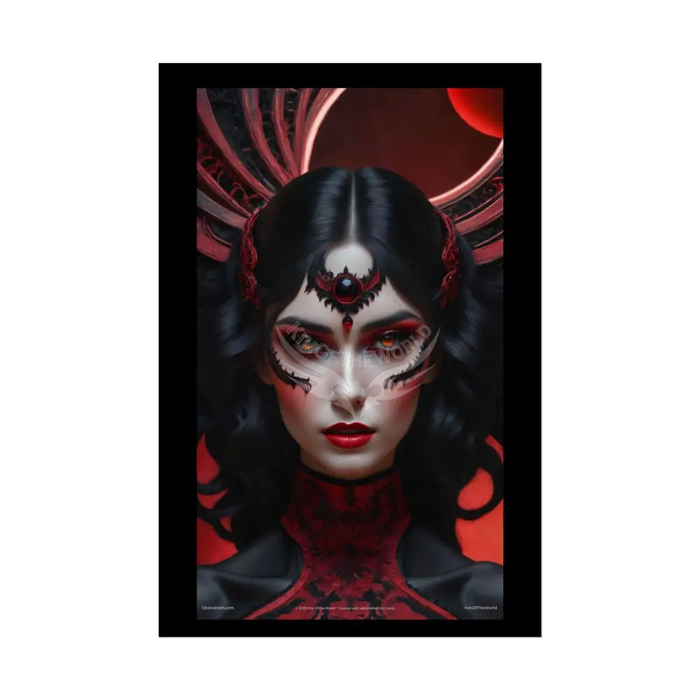 Gothic Fashion Floral Lady Woman Portrait Black & Red Satin 3D Moon Art Poster — Black & Red Fashion Bedroom Prints