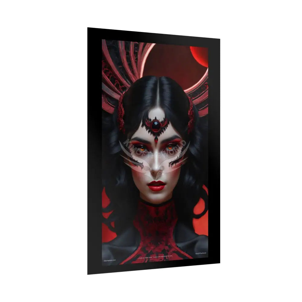 Gothic Fashion Floral Lady Woman Portrait Black & Red Satin 3D Moon Art Poster — Black & Red Fashion Bedroom Prints