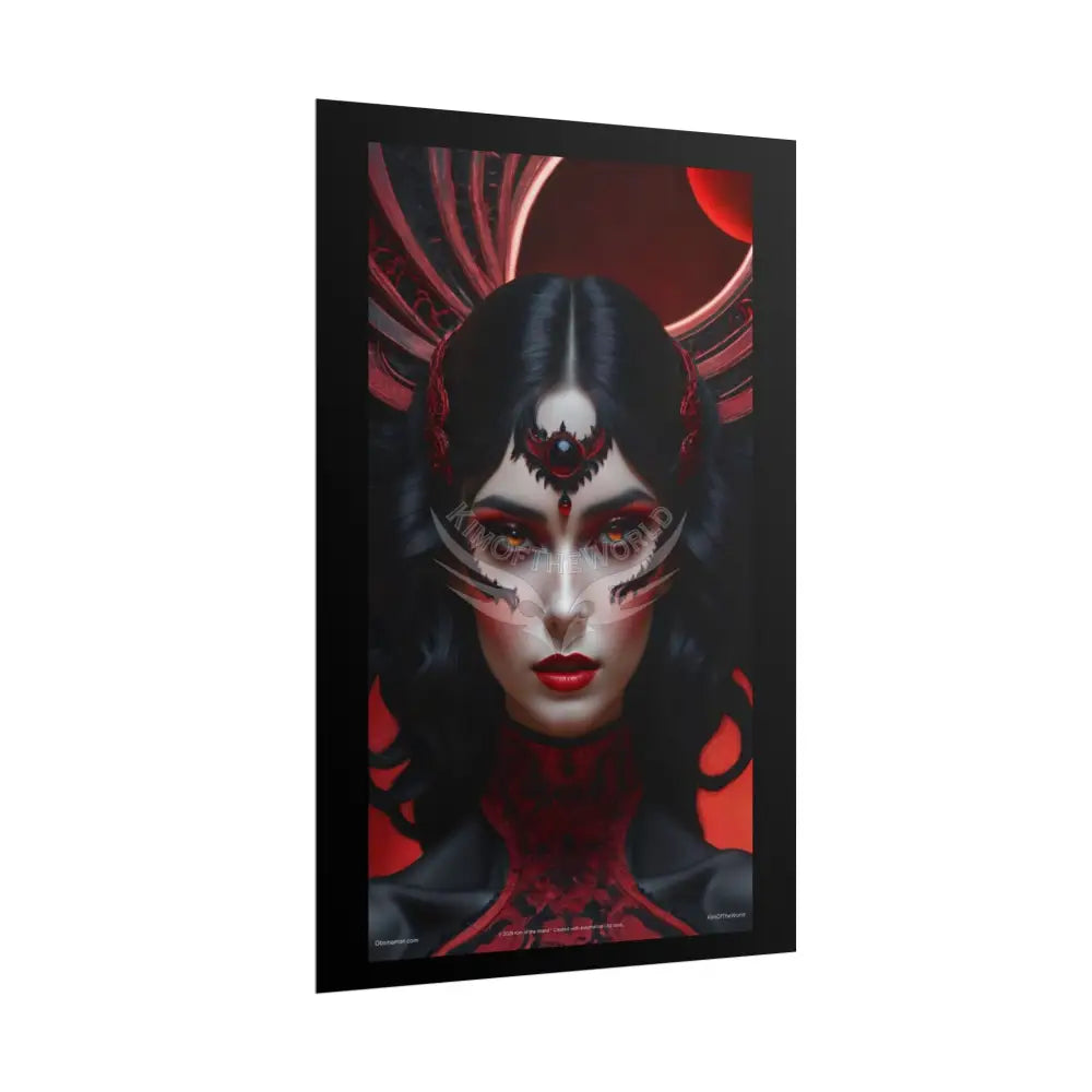 Gothic Fashion Floral Lady Woman Portrait Black & Red Satin 3D Moon Art Poster — Black & Red Fashion Bedroom Prints