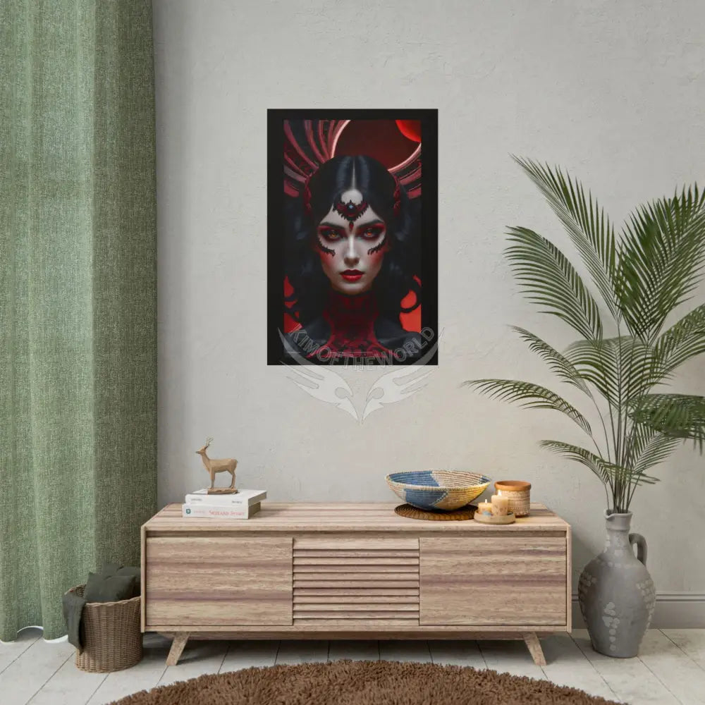 Gothic Fashion Floral Lady Woman Portrait Black & Red Satin 3D Moon Art Poster — Black & Red Fashion Bedroom Prints