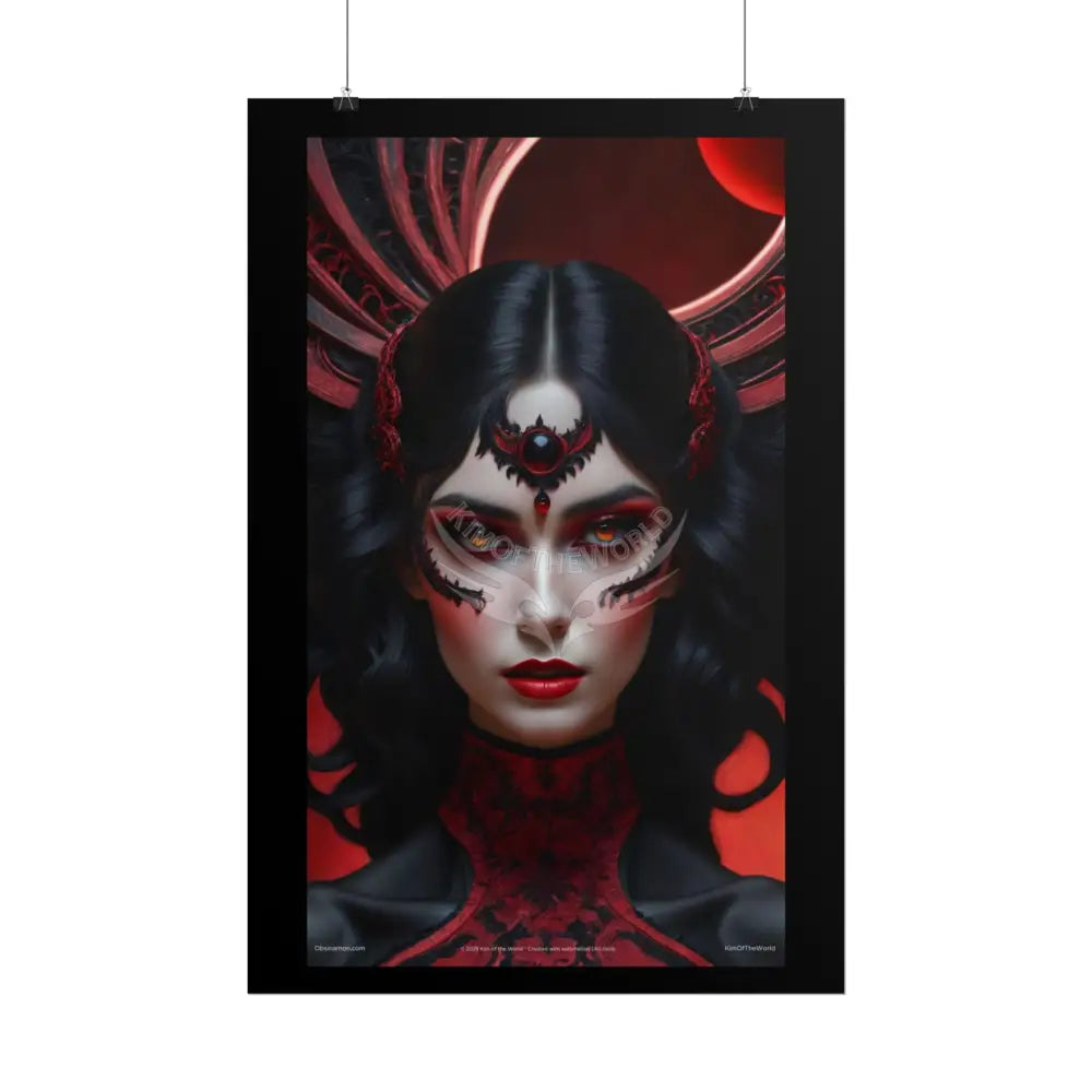 Gothic Fashion Floral Lady Woman Portrait Black & Red Satin 3D Moon Art Poster — Black & Red Fashion Bedroom Prints