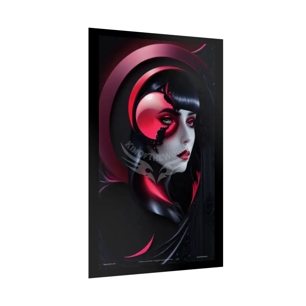 Gothic Fashion Floral Lady Woman Weird Surreal Portrait Black & Red Satin 3D Moon Art Poster — Black & Red Fashion